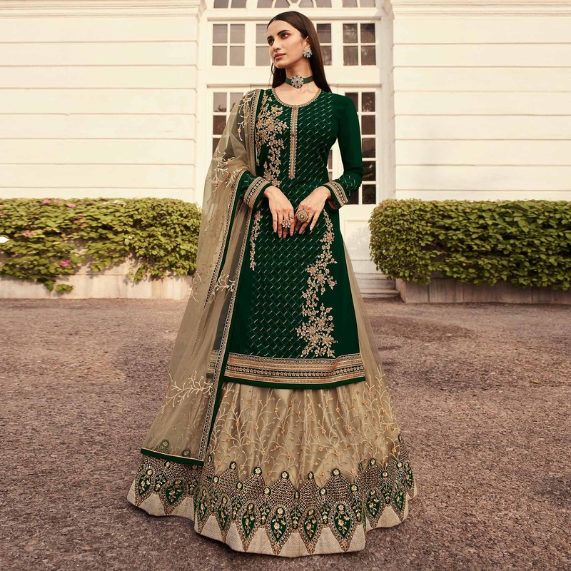 Beige Embroidered Net Lehenga Choli - JK6457808791